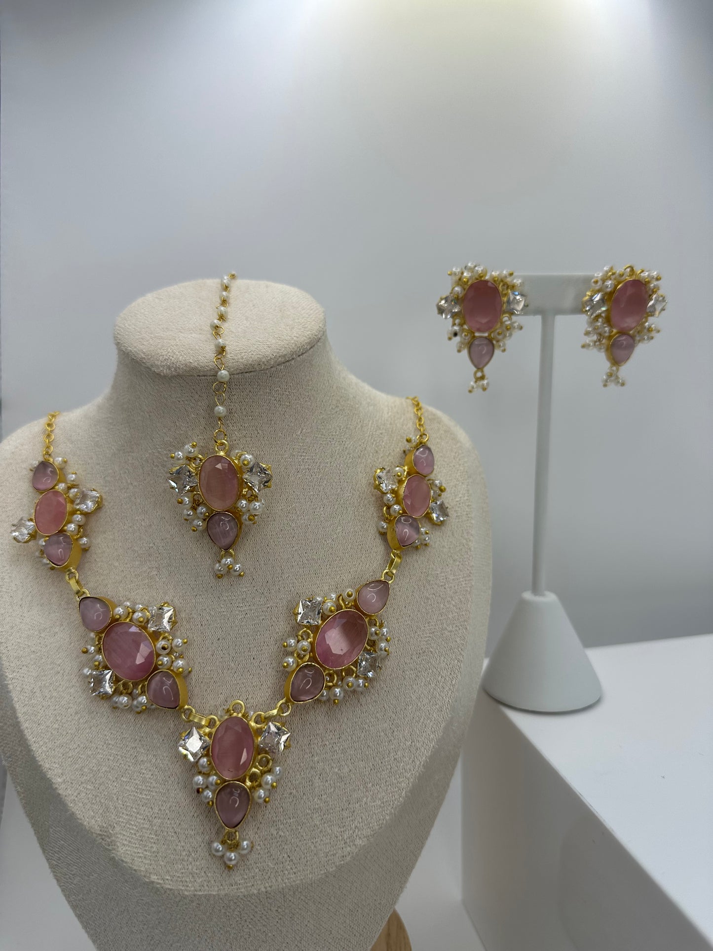 Premium MOP Necklace, Earrings & Tikka Set - Mother of Pearl