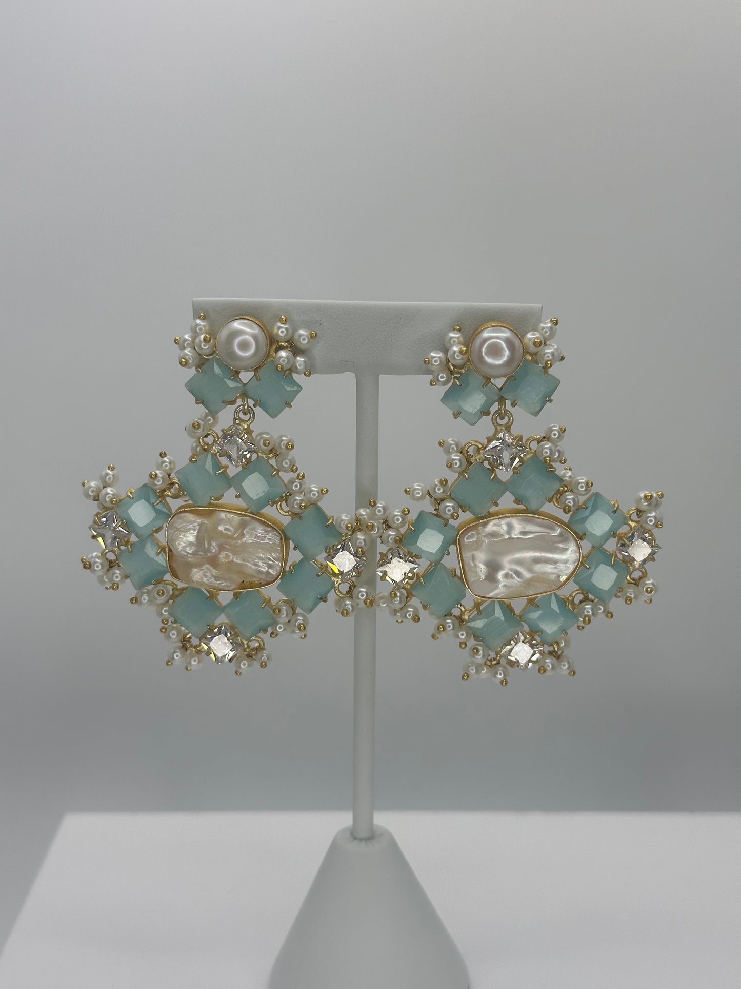 Premium Baby Blue MOP Earrings - Mother of Pearl