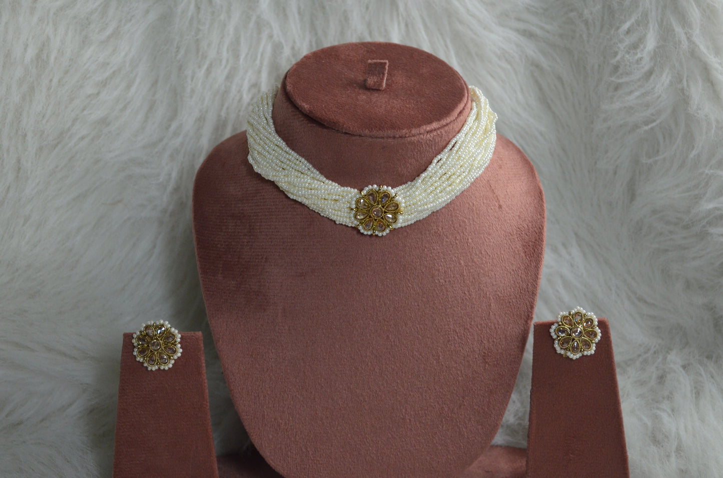 Alina Floral Pearl Beaded Choker Set