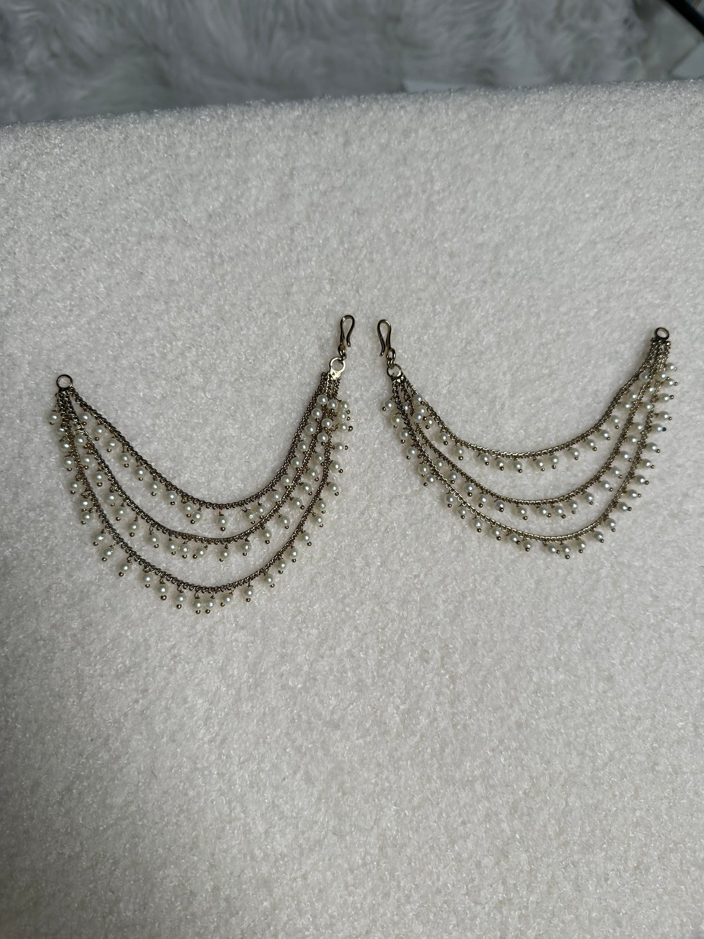 Triple Layer Pearl Earrings Sahare Chain