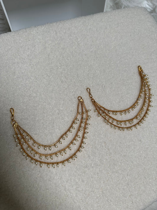 Triple Layer Pearl Earrings Sahare Chain