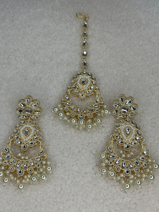 Shan Gold Pearl Earrings & Tikka Set