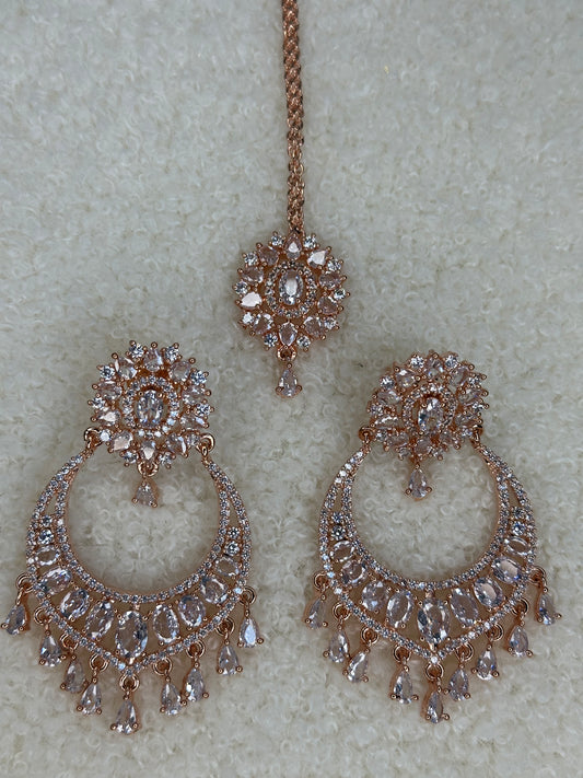 Afirah Rose Gold Earrings Tikka Set