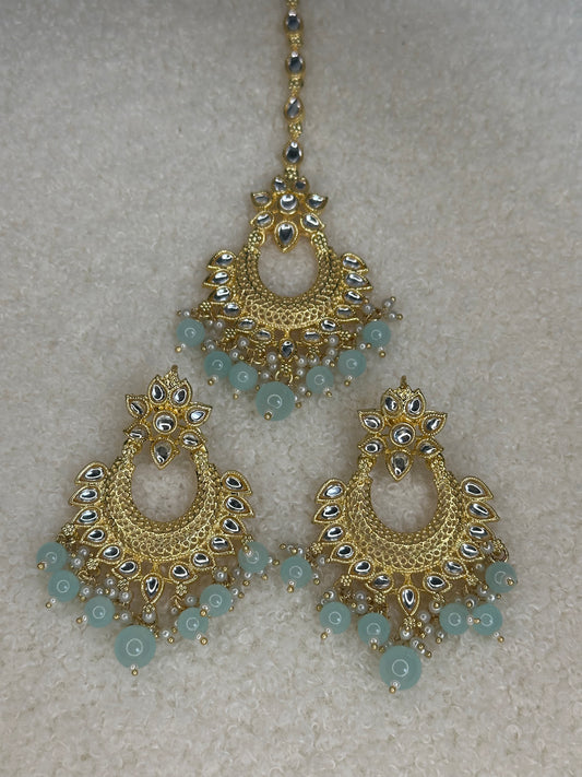 Maliah Baby Blue Earring Tikka Set